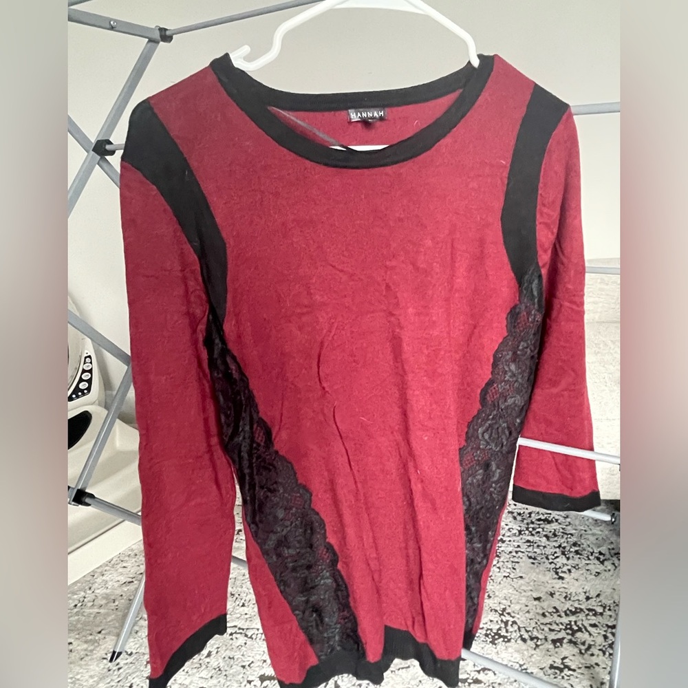 Burgundy and black lace sweater